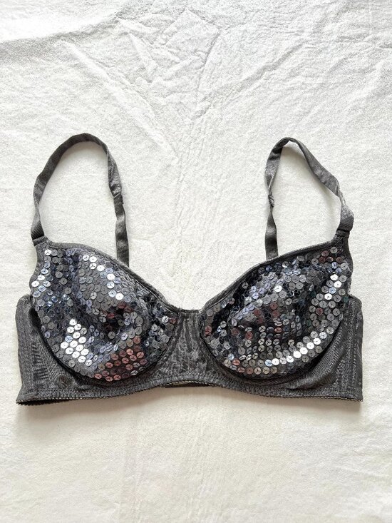 Victoria's Secret Other - Vintage Victorias Secret bra gray silver sequins 36C underwire gold tag 90s